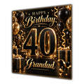 Grandad 40th Birthday Card Black Gold Balloons