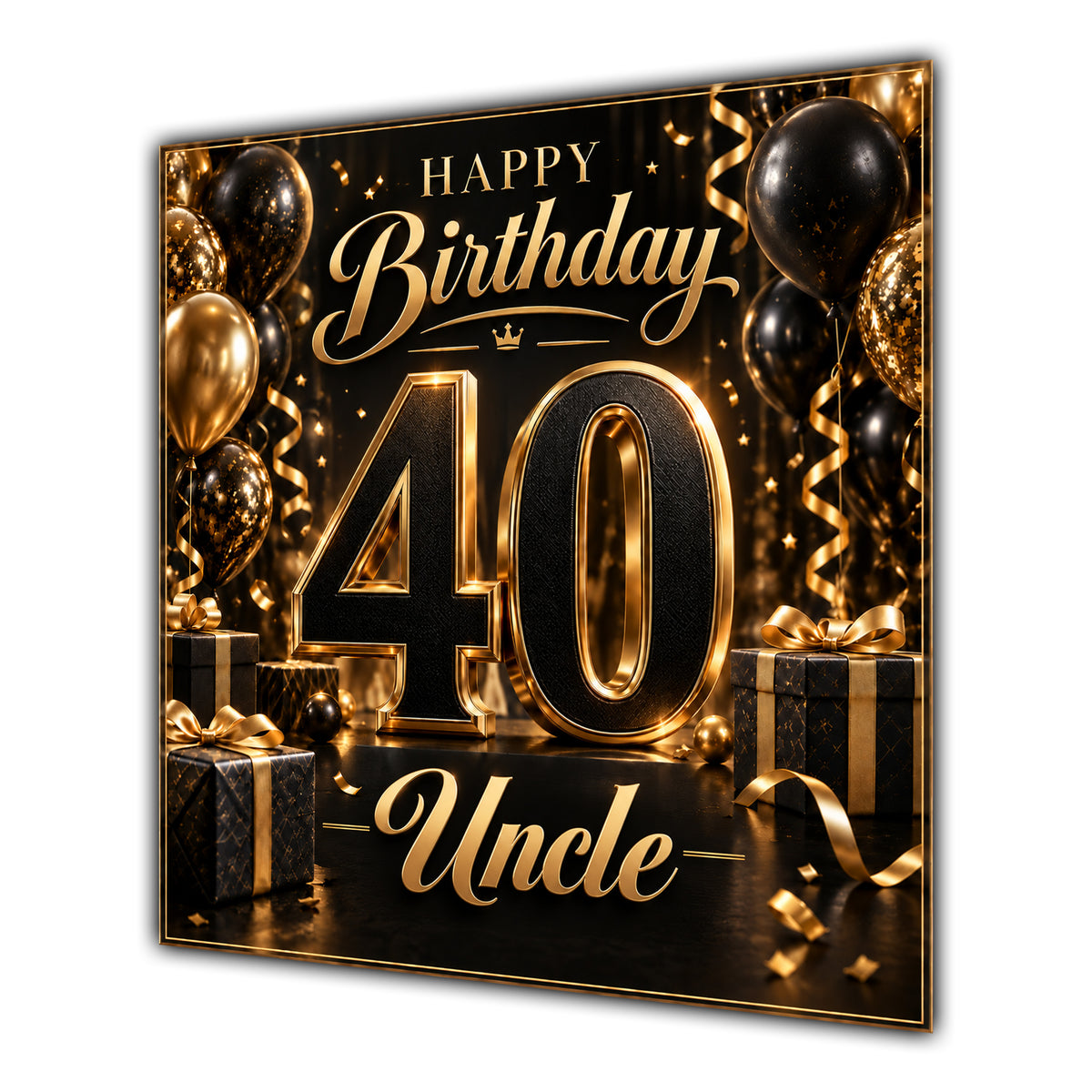 Uncle 40th Birthday Card Black Gold Balloons