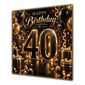 40th Birthday Card Black Gold Balloons