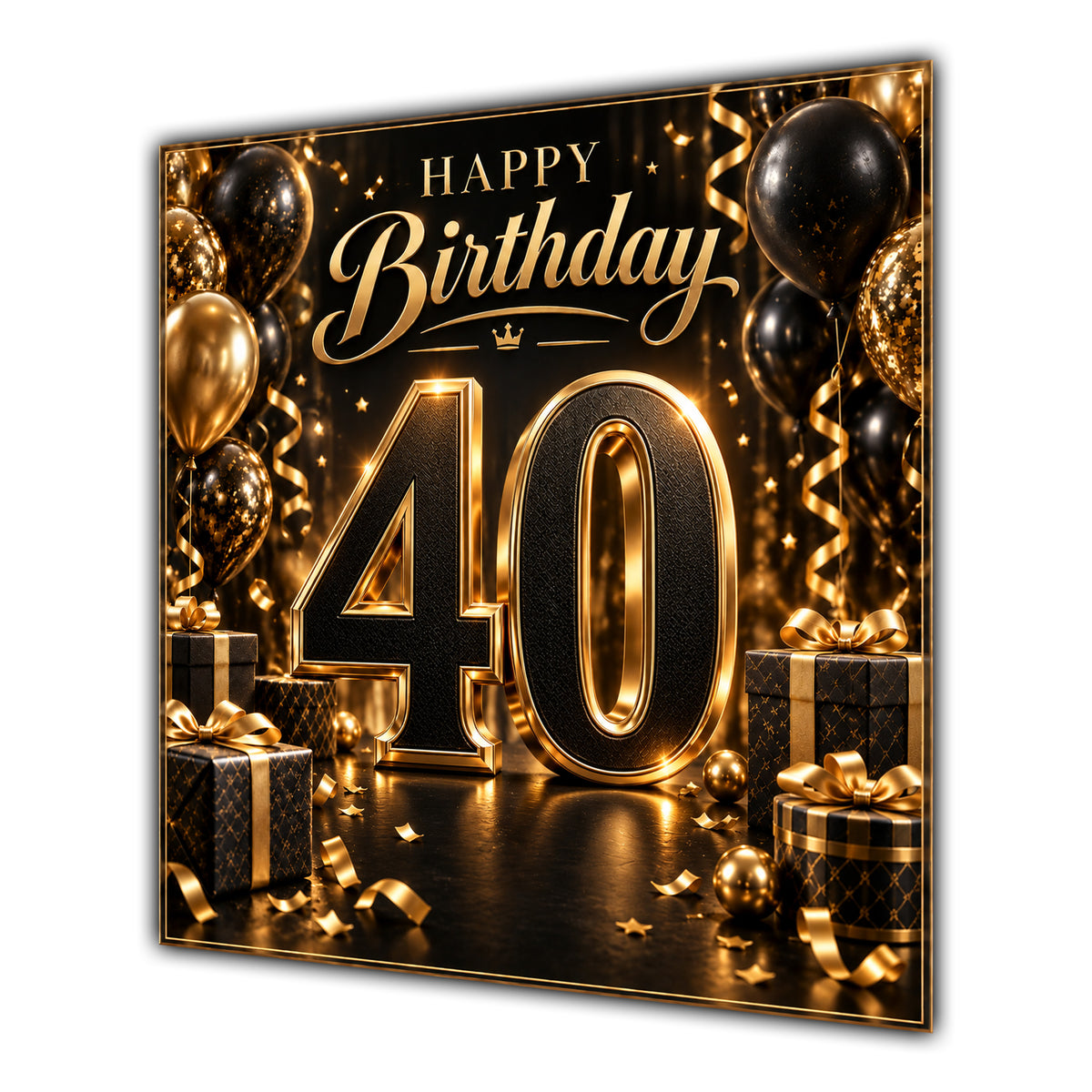 40th Birthday Card Black Gold Balloons