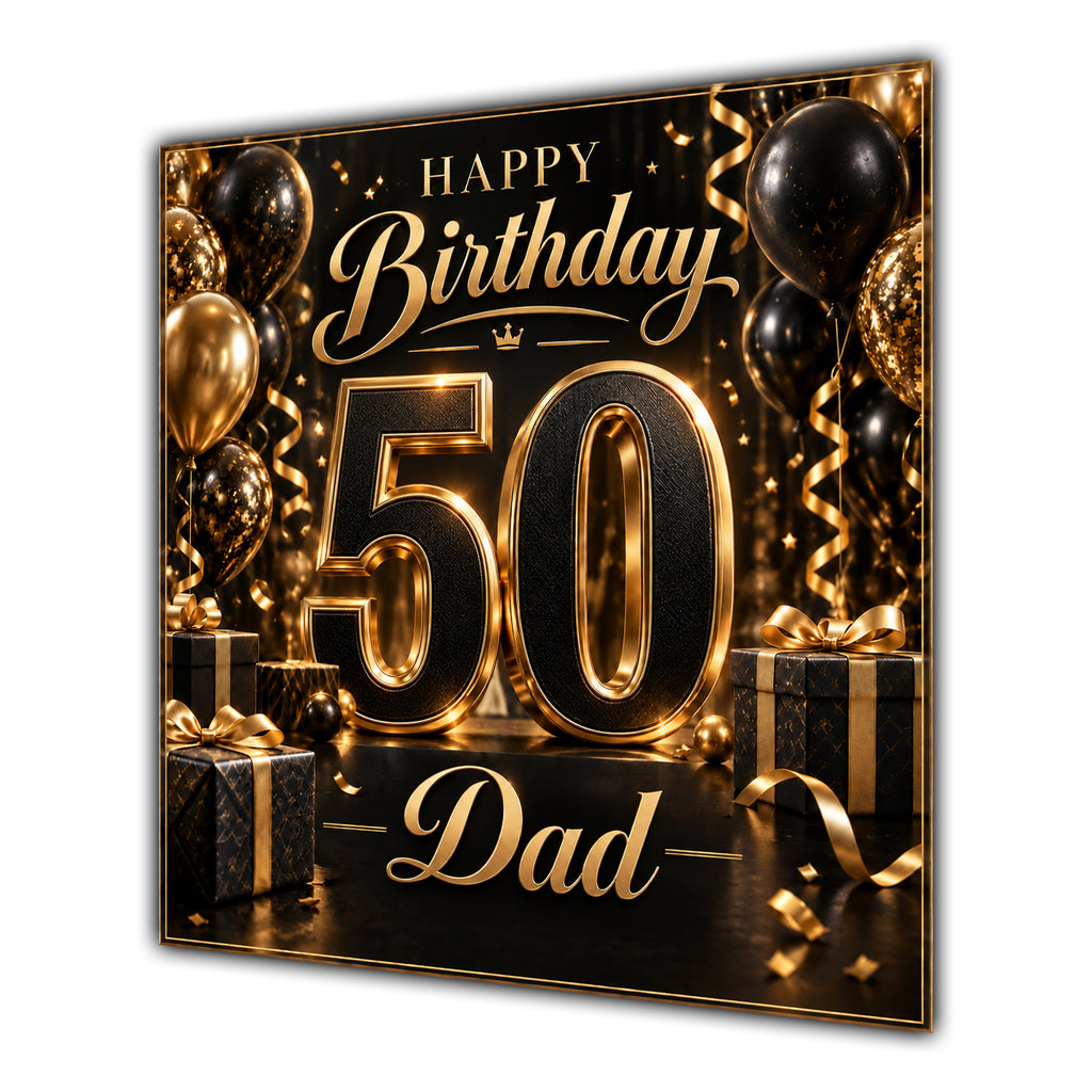 Dad 50th Birthday Card Black Gold Balloons