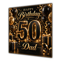Dad 50th Birthday Card Black Gold Balloons