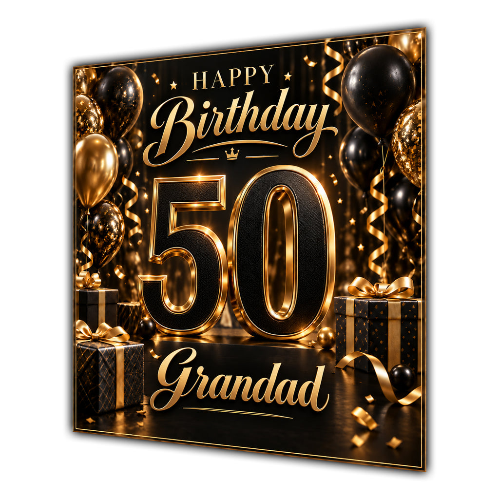 Grandad 50th Birthday Card Black Gold Balloons