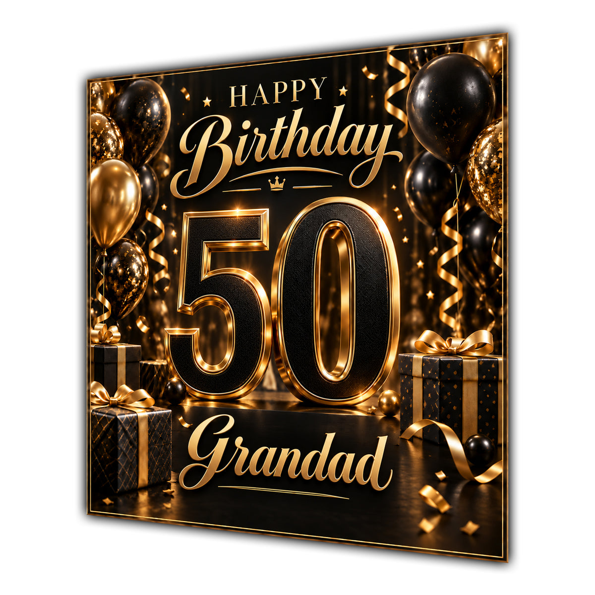 Grandad 50th Birthday Card Black Gold Balloons