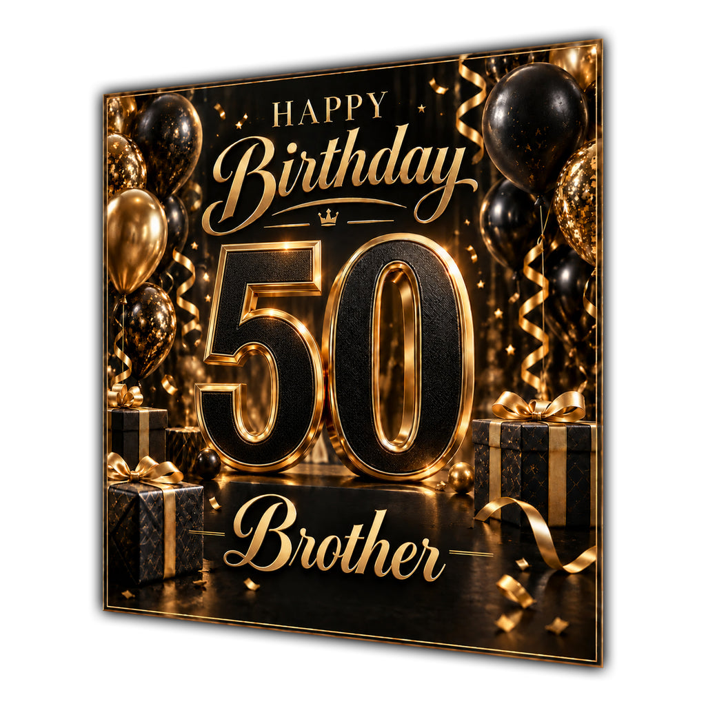 Brother 50th Birthday Card Black Gold Balloons