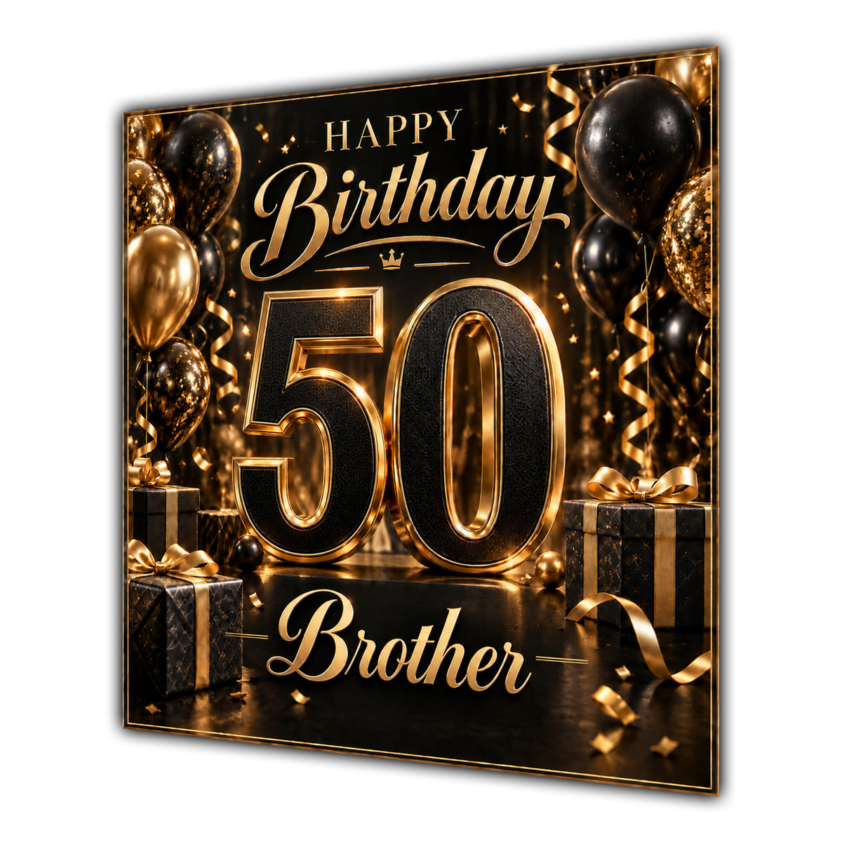 Brother 50th Birthday Card Black Gold Balloons