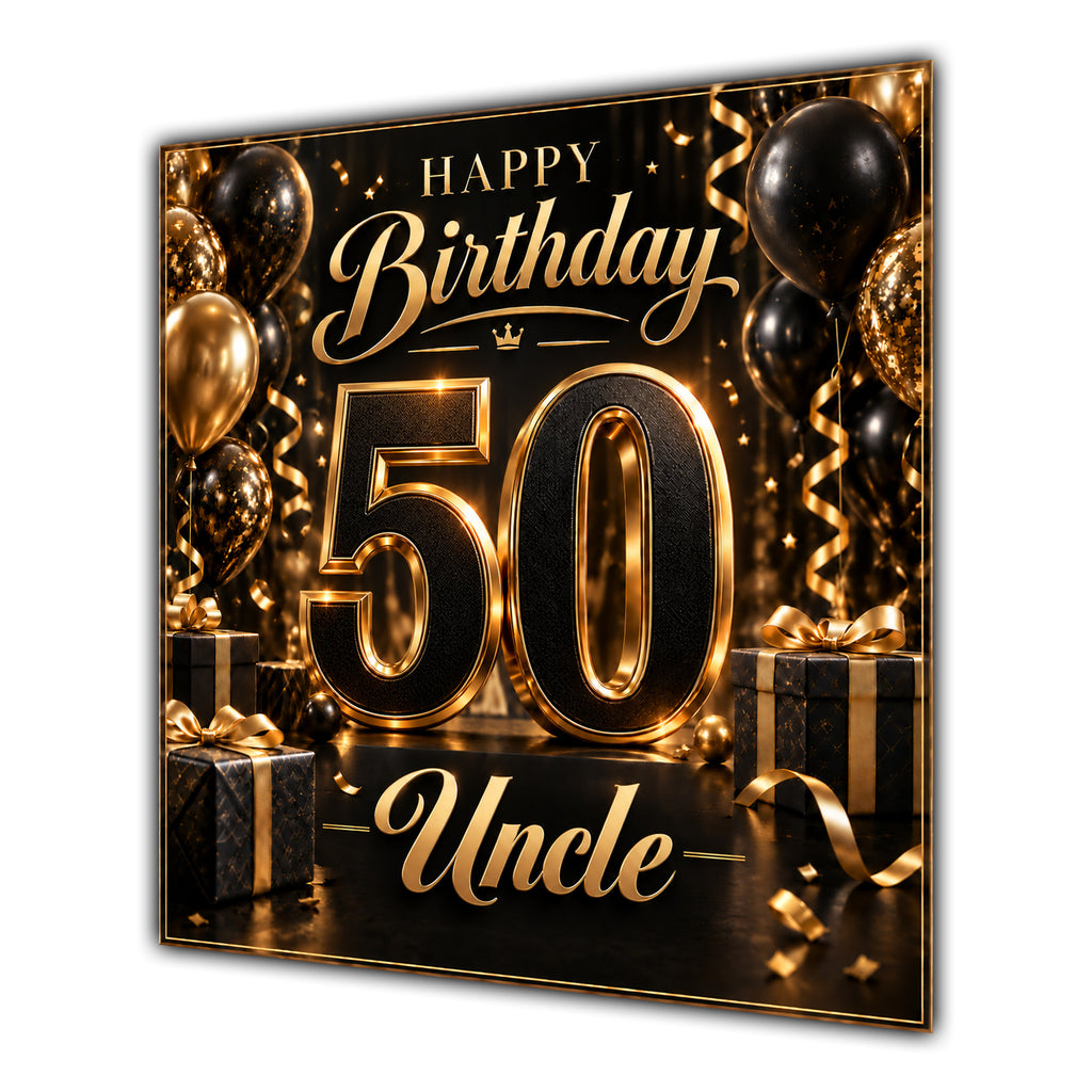 Uncle 50th Birthday Card Black Gold Balloons