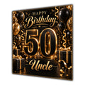 Uncle 50th Birthday Card Black Gold Balloons