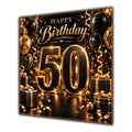 50th Birthday Card Black Gold Balloons