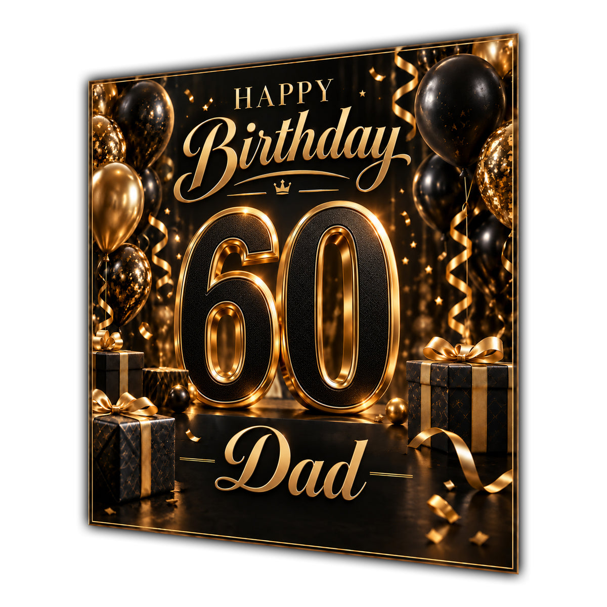 Dad 60th Birthday Card Black Gold Balloons