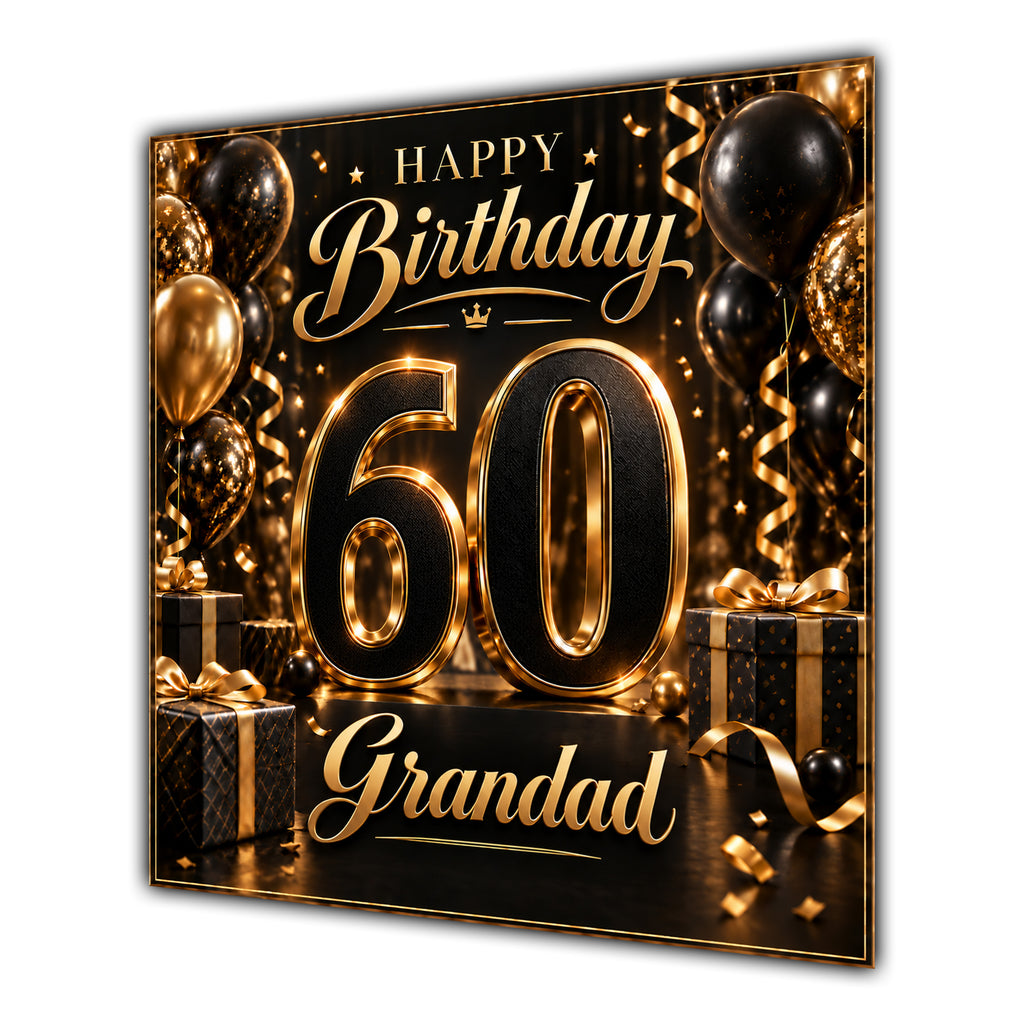 Grandad 60th Birthday Card Black Gold Balloons