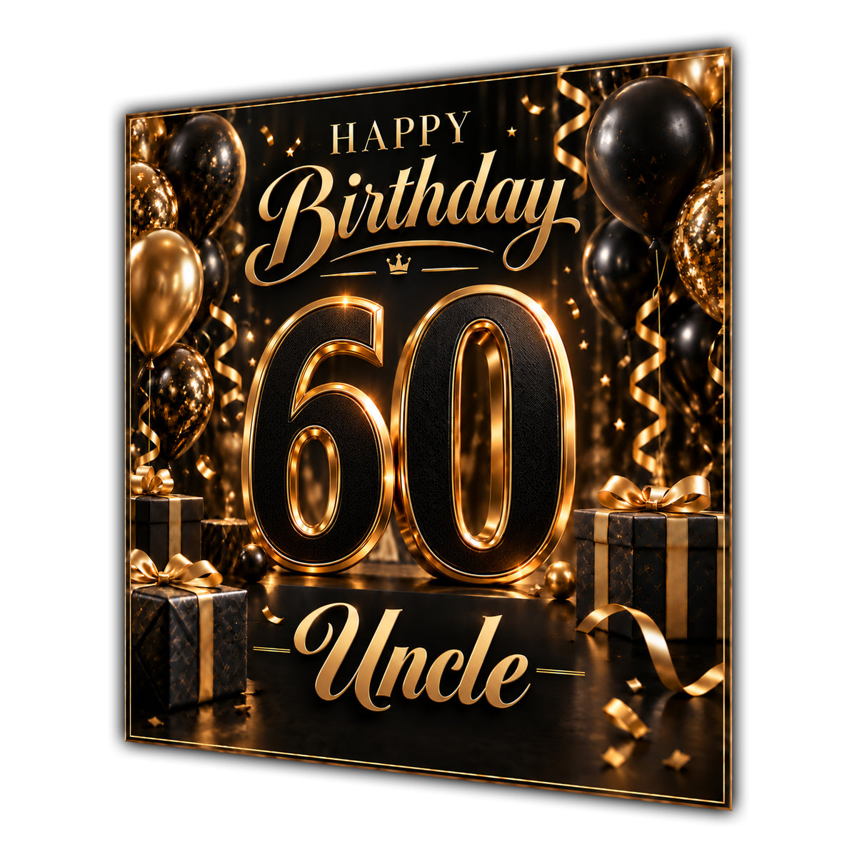 Uncle 60th Birthday Card Black Gold Balloons