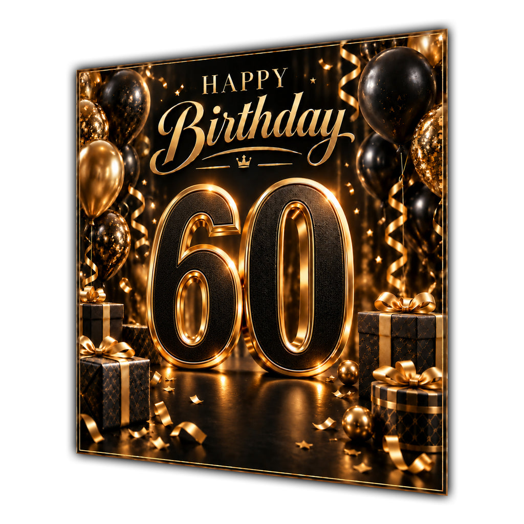 60th Birthday Card Black Gold Balloons