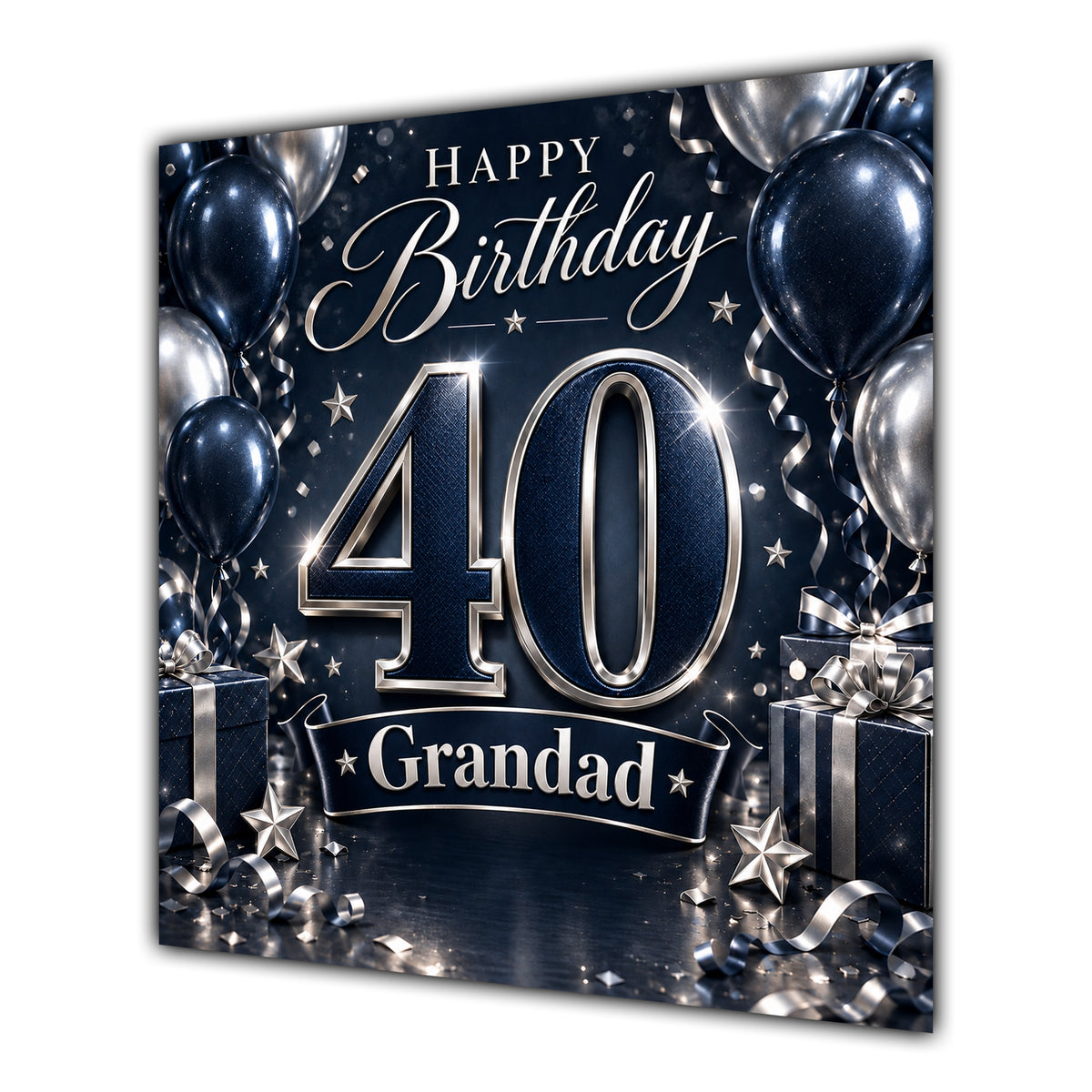 Grandad 40th Birthday Card Navy Silver Balloons