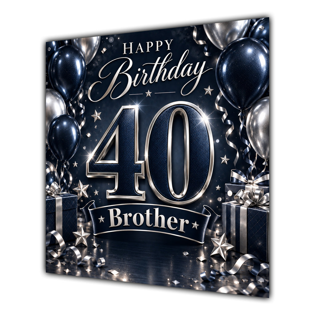 Brother 40th Birthday Card Navy Silver Balloons