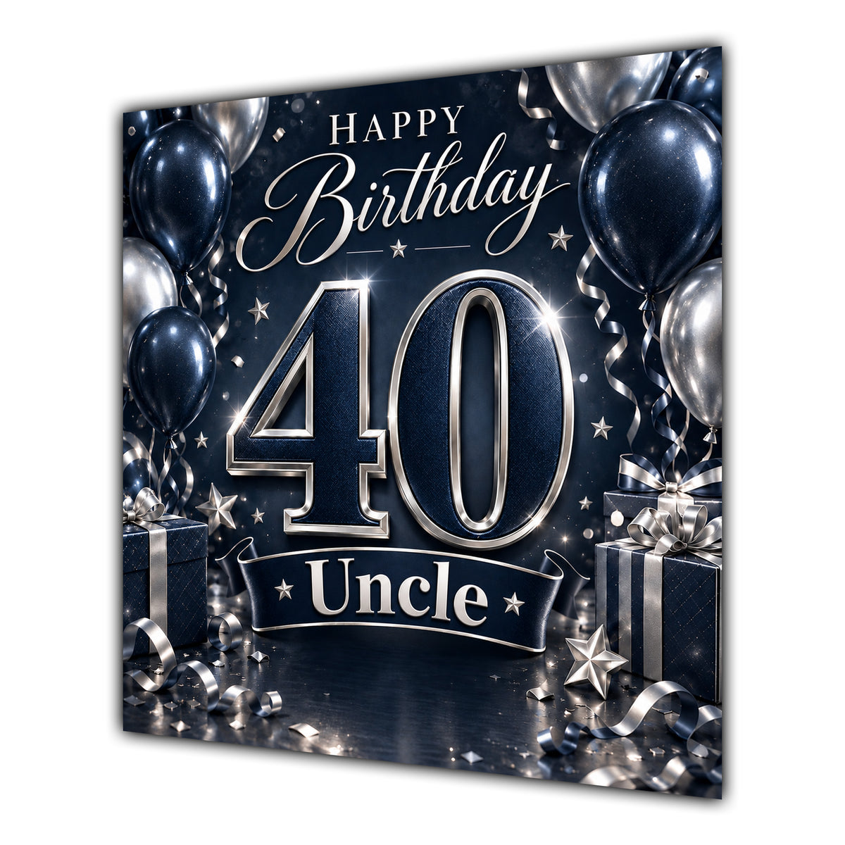 Uncle 40th Birthday Card Navy Silver Balloons
