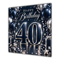 40th Birthday Card Navy Silver Balloons