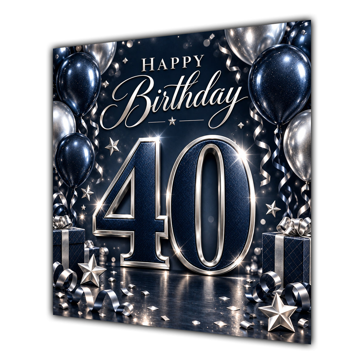 40th Birthday Card Navy Silver Balloons