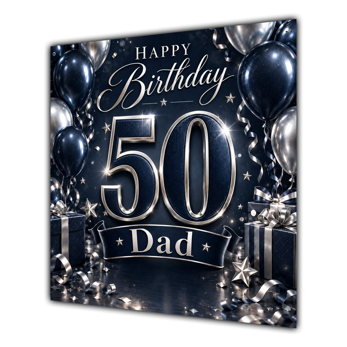 Dad 50th Birthday Card Navy Silver Balloons
