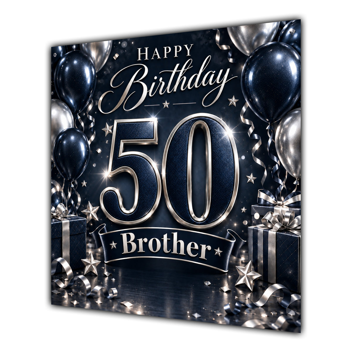 Brother 50th Birthday Card Navy Silver Balloons