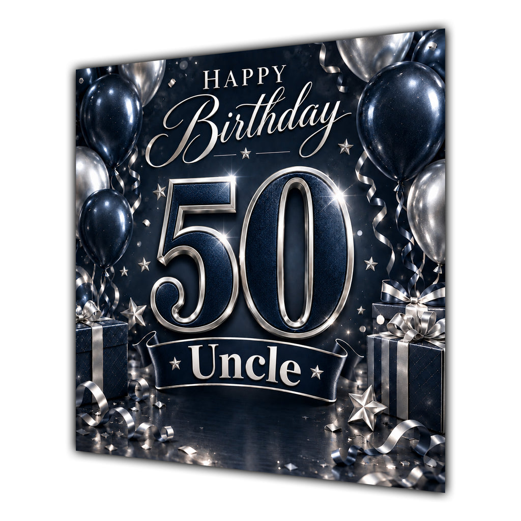 Uncle 50th Birthday Card Navy Silver Balloons