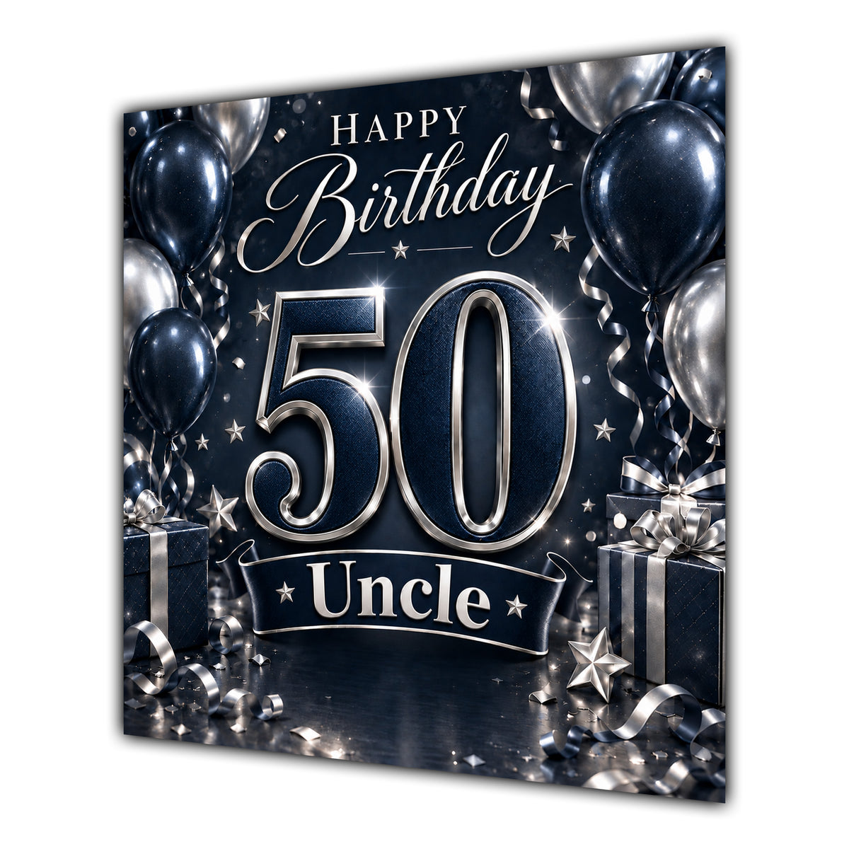 Uncle 50th Birthday Card Navy Silver Balloons