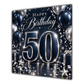 50th Birthday Card Navy Silver Balloons