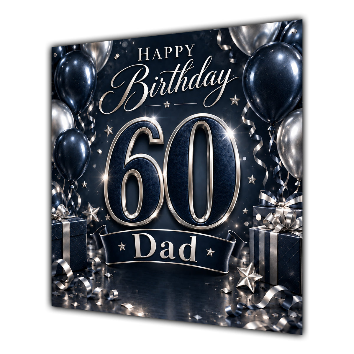 Dad 60th Birthday Card Navy Silver Balloons