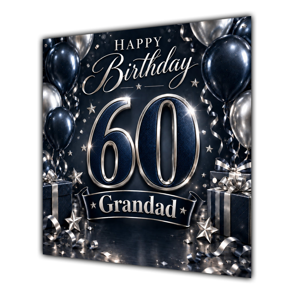 Grandad 60th Birthday Card Navy Silver Balloons