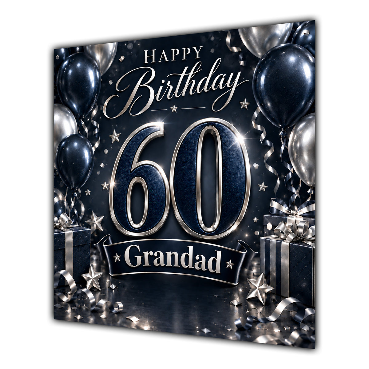 Grandad 60th Birthday Card Navy Silver Balloons