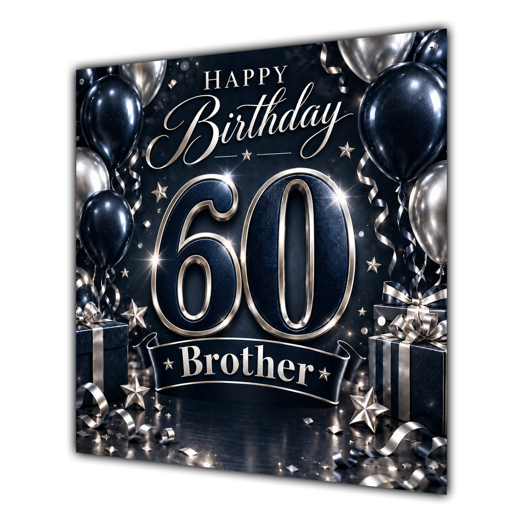 Brother 60th Birthday Card Navy Silver Balloons