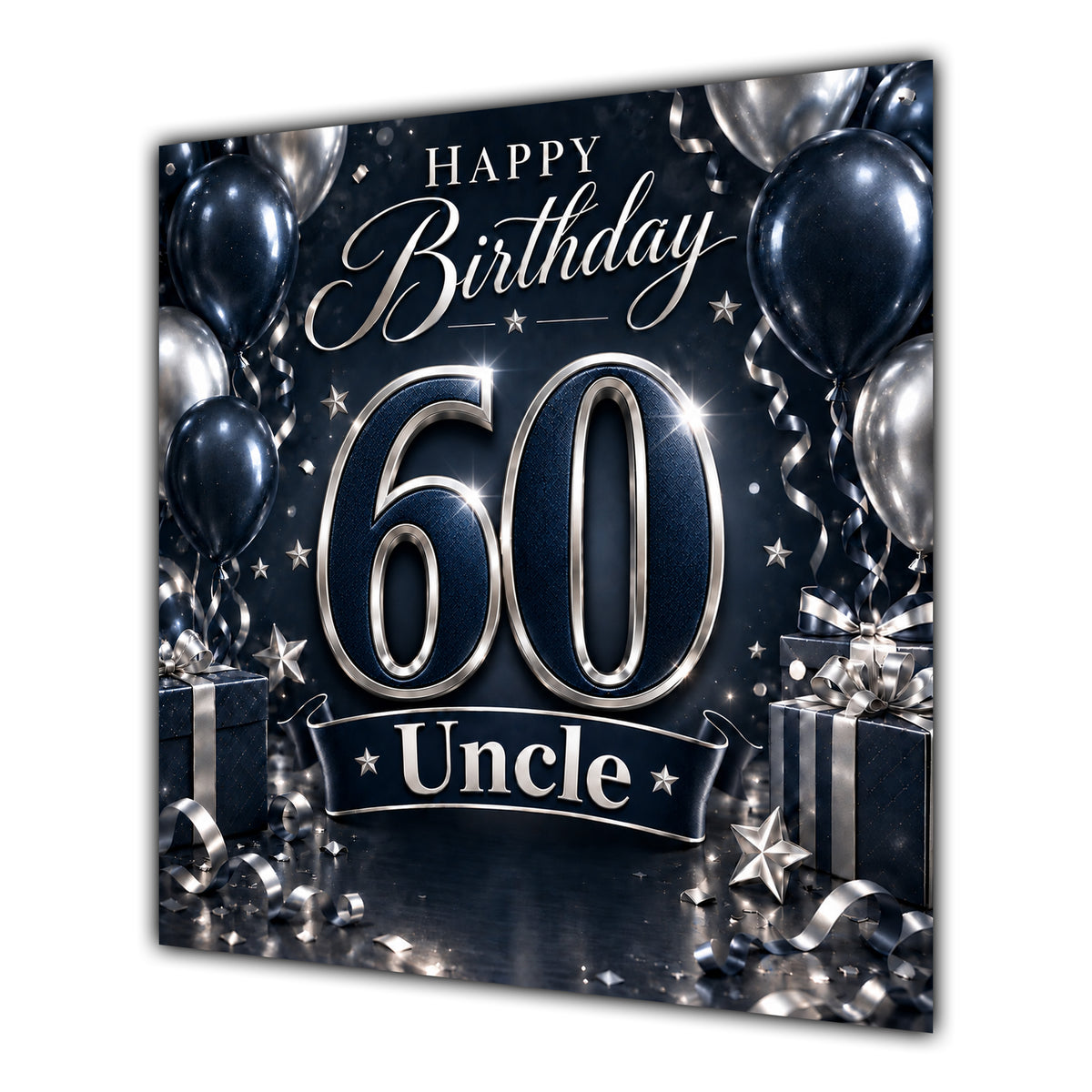 Uncle 60th Birthday Card Navy Silver Balloons