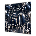 60th Birthday Card Navy Silver Balloons