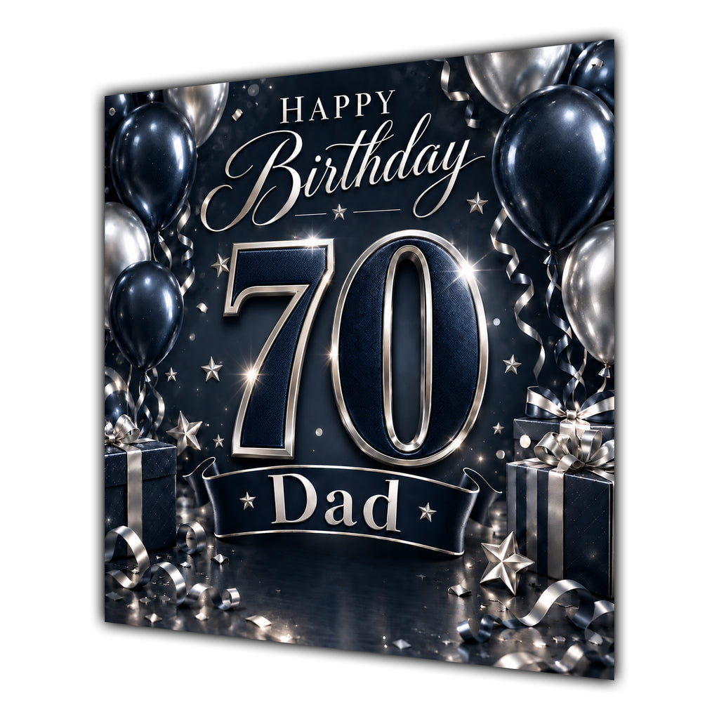 Dad 70th Birthday Card Navy Silver Balloons