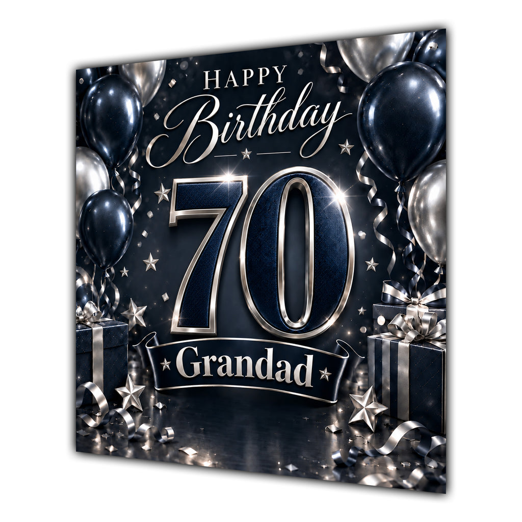 Grandad 70th Birthday Card Navy Silver Balloons
