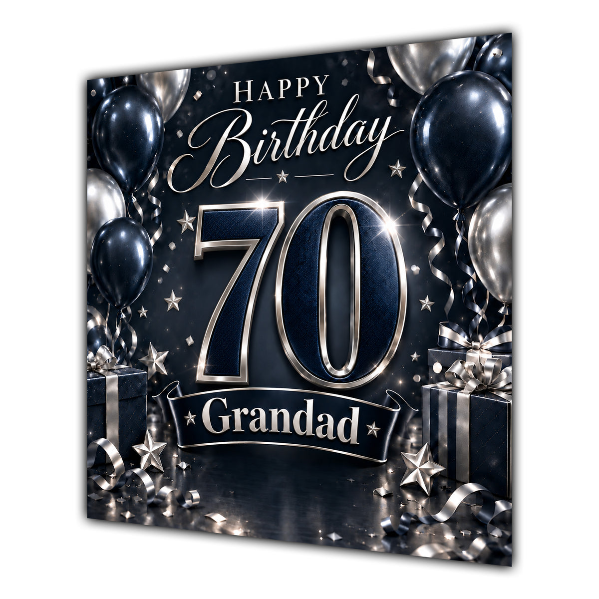 Grandad 70th Birthday Card Navy Silver Balloons