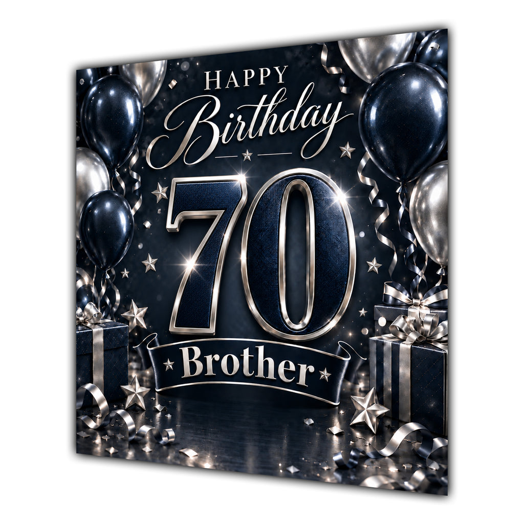 Brother 70th Birthday Card Navy Silver Balloons