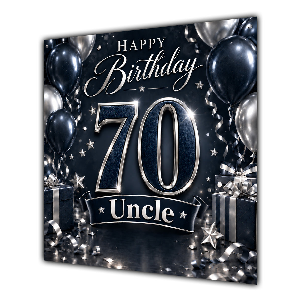 Uncle 70th Birthday Card Navy Silver Balloons