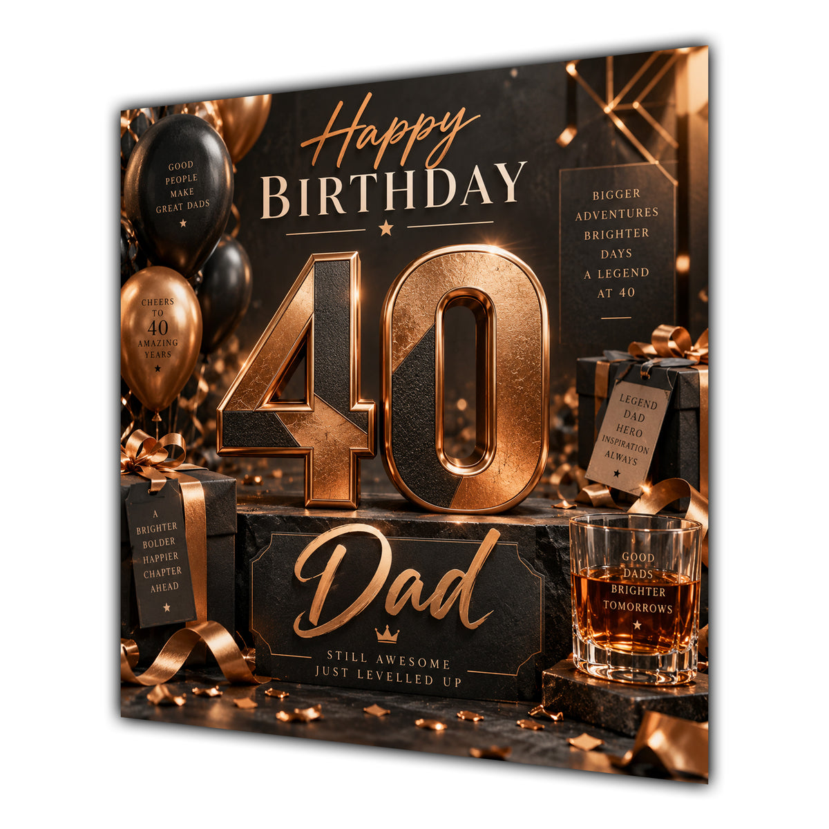 Dad 40th Birthday Card Copper Black Balloons Whisky