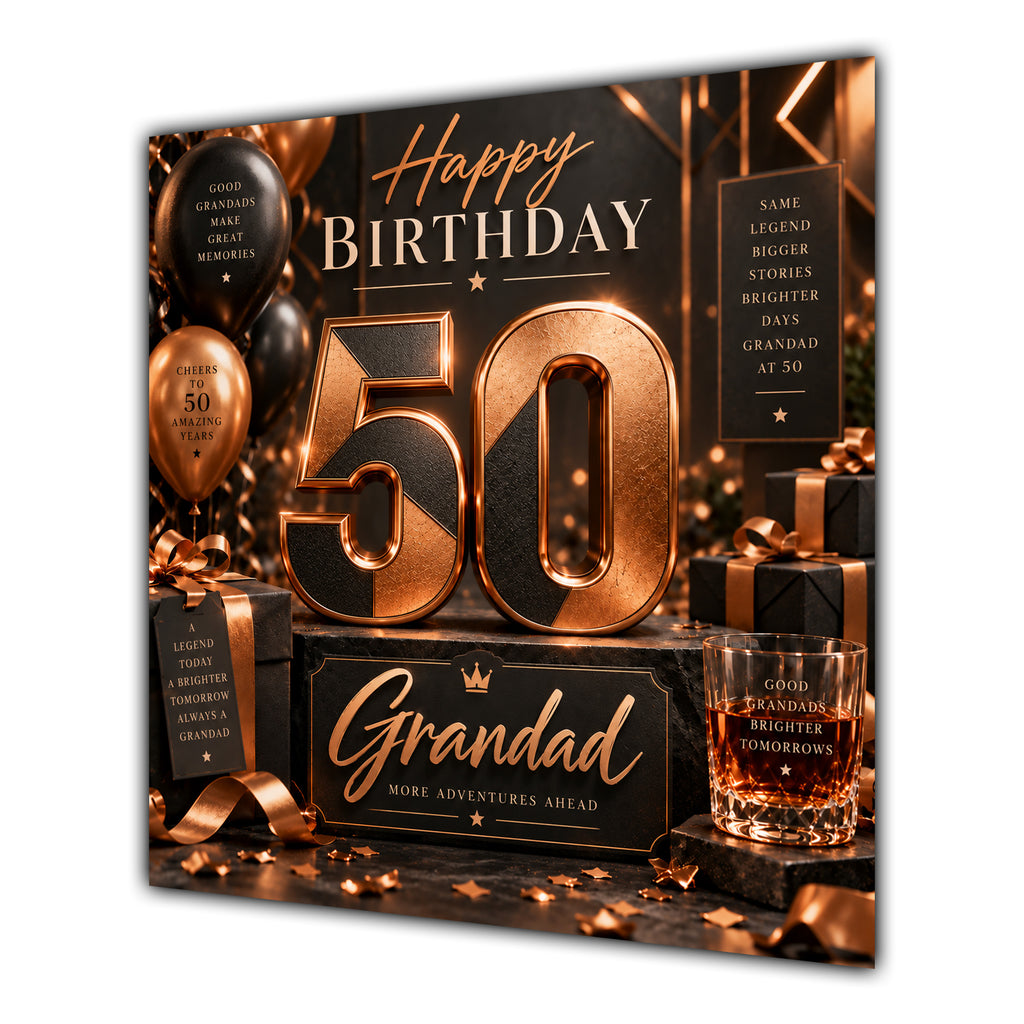 Grandad 50th Birthday Card Copper Black Balloons Whisky