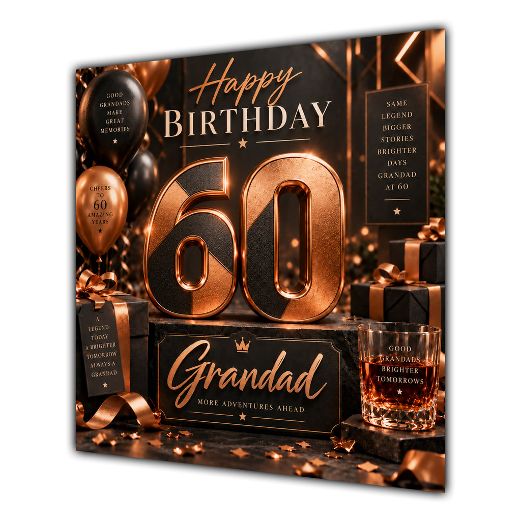 Grandad 60th Birthday Card Copper Black Balloons Whisky