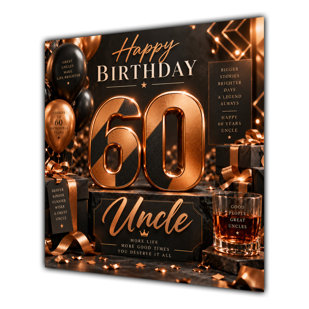Uncle 60th Birthday Card Copper Black Balloons Whisky