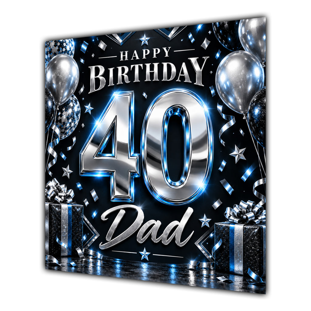 Dad 40th Birthday Card Blue Silver Effect Number Stars