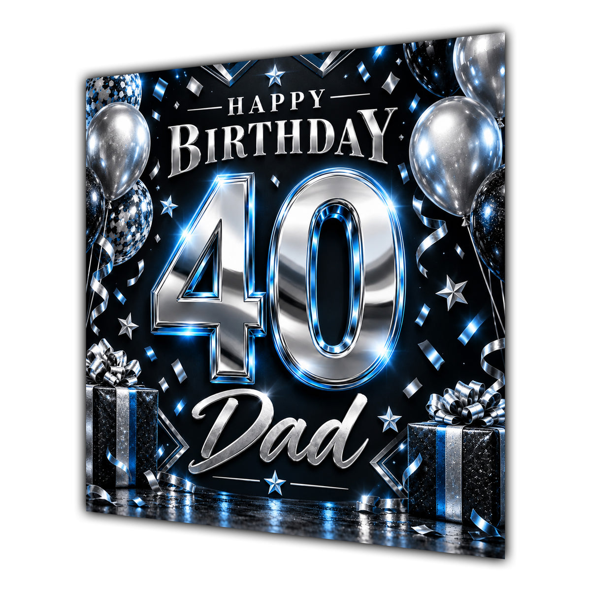 Dad 40th Birthday Card Blue Silver Effect Number Stars
