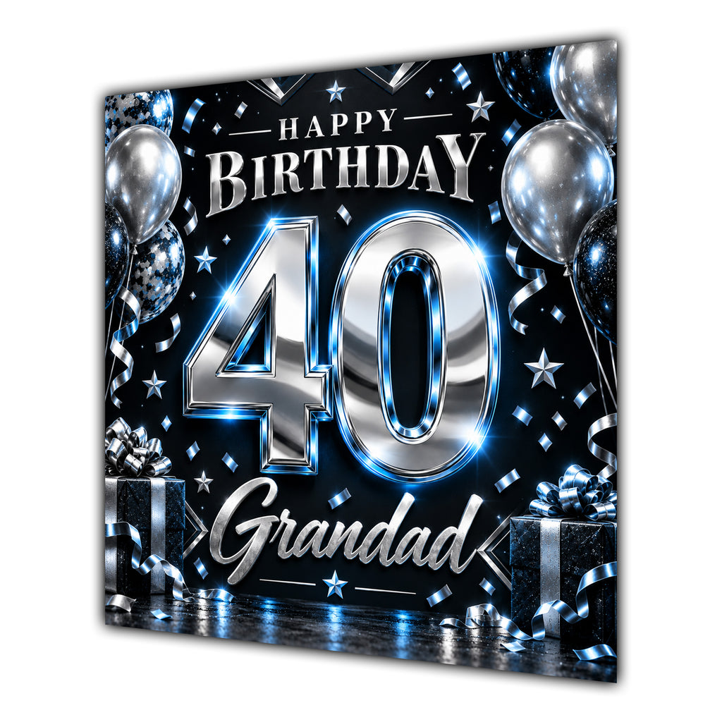 Grandad 40th Birthday Card Blue Silver Effect Number Stars