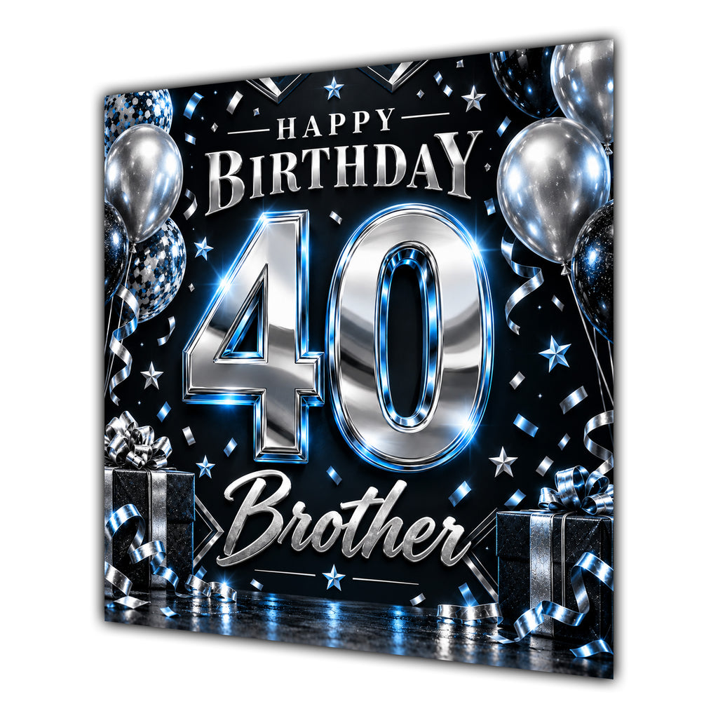 Brother 40th Birthday Card Blue Silver Effect Number Stars