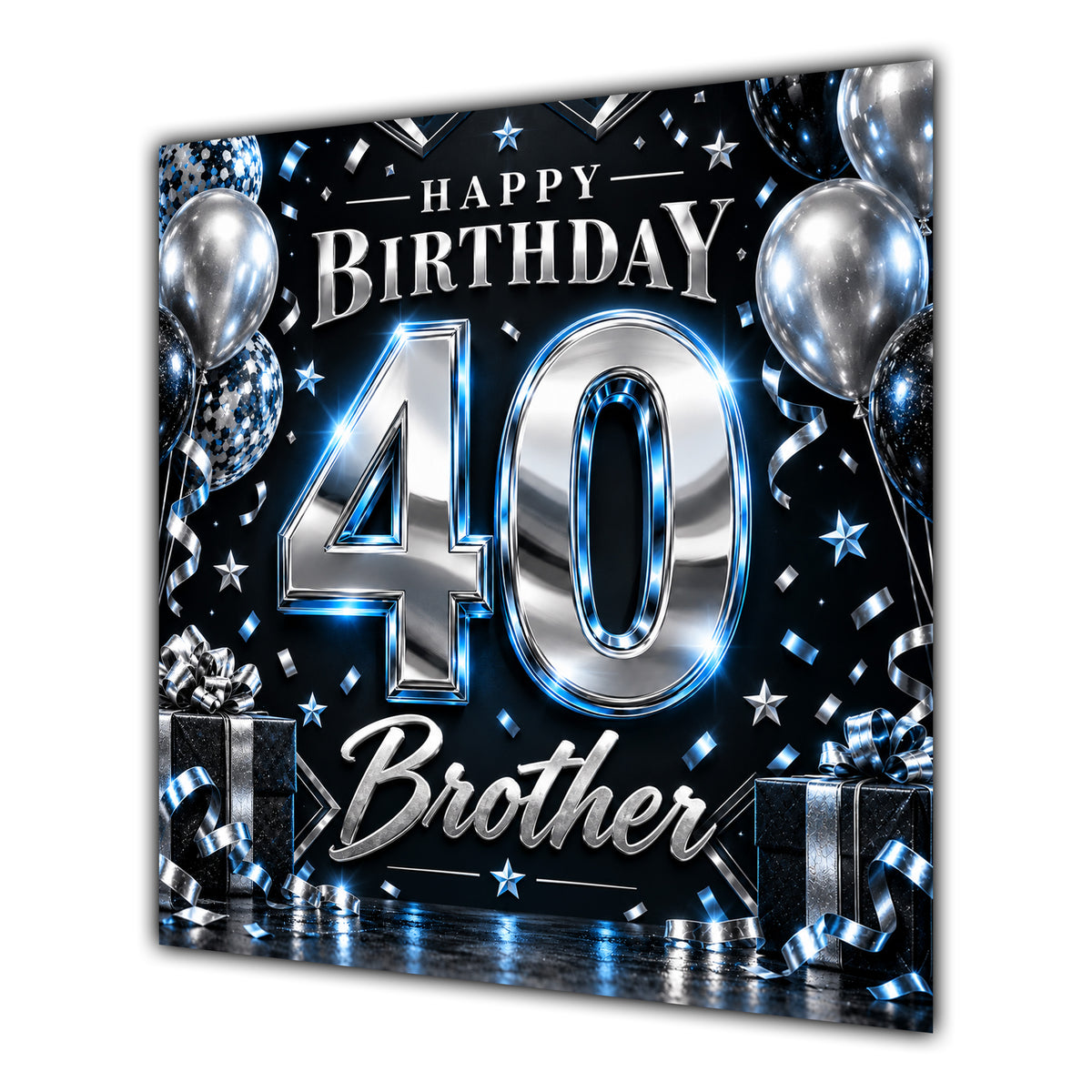 Brother 40th Birthday Card Blue Silver Effect Number Stars