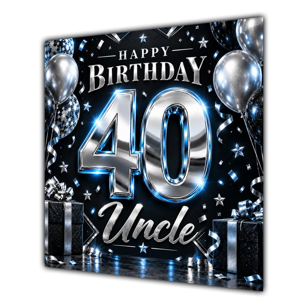 Uncle 40th Birthday Card Blue Silver Effect Number Stars