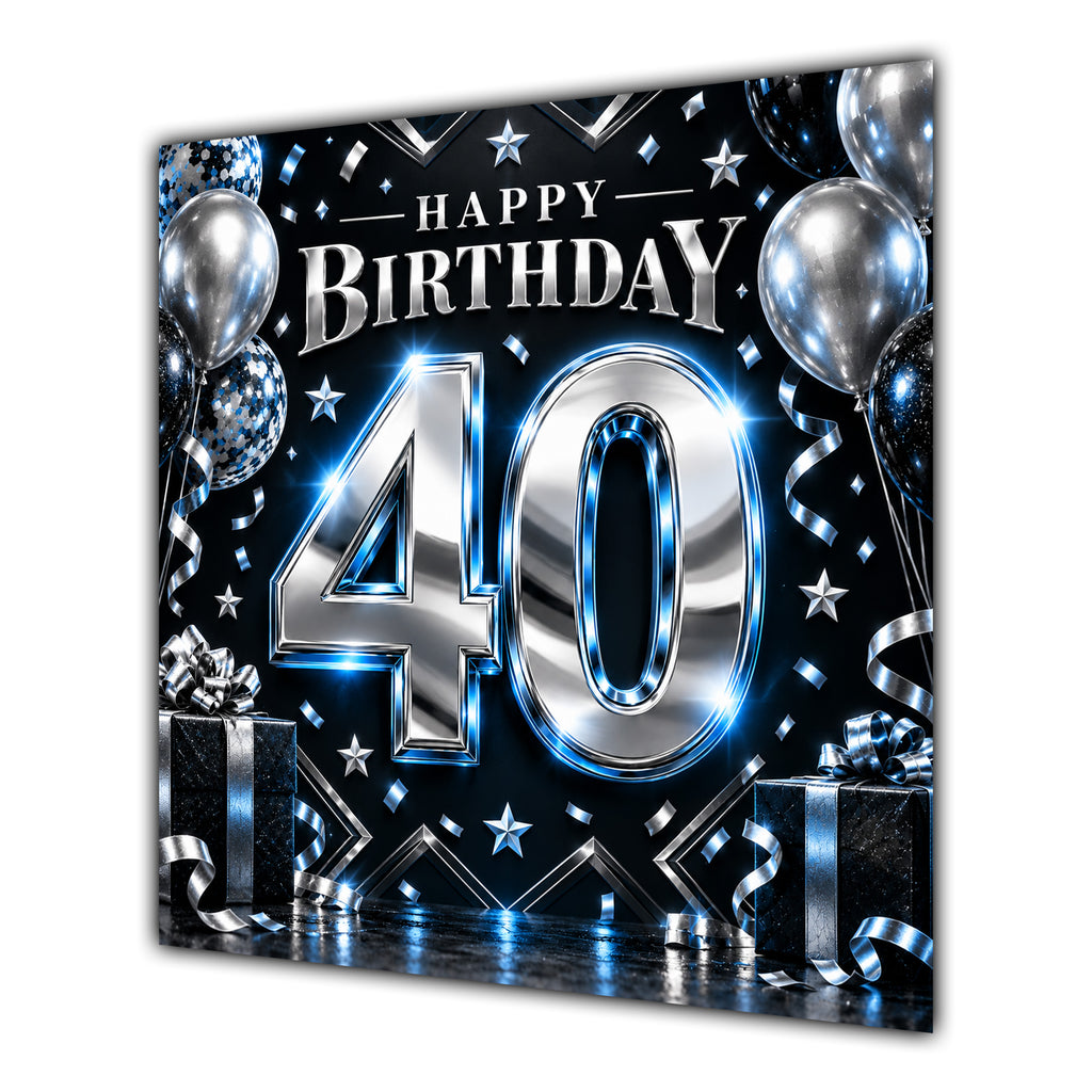 40th Birthday Card Blue Silver Effect Number Stars