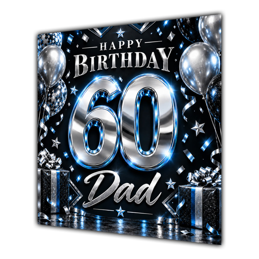Dad 60th Birthday Card Blue Silver Effect Number Stars